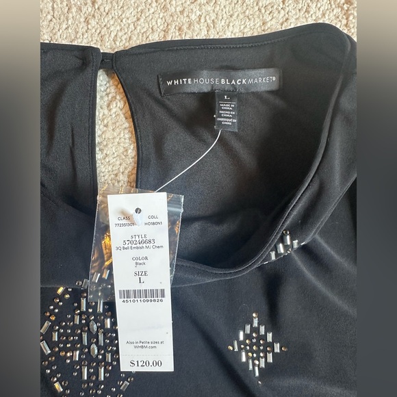 White House Black Market Black Dress Long Sleeve Crew Neck - Picture 4 of 5